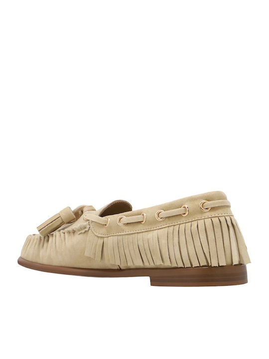 Leather Women's Loafers In Beige Colour