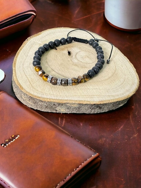 Men's Milo Cord Bracelet Made Bronzite Tiger's Eye Lava Stone Crystals