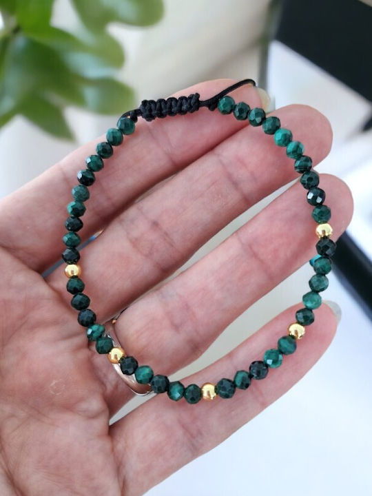 Bratara Din Snur Miland Pentru Femei Cu Accesorii Din Argint Și Pietre Semiprețioase Malachit Natural