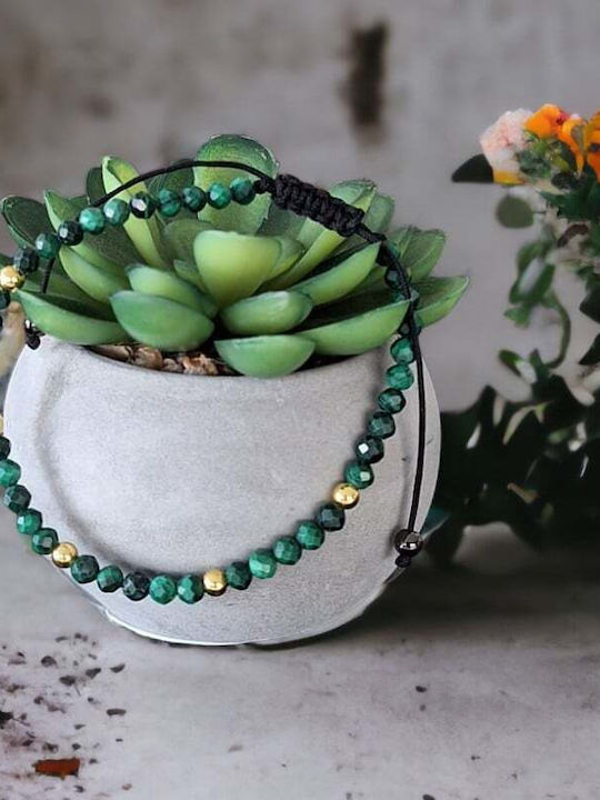 Bratara Din Snur Miland Pentru Femei Cu Accesorii Din Argint Și Pietre Semiprețioase Malachit Natural