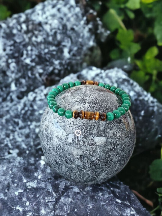 Brățară Pentru Bărbați Tenzin Din Pietre Naturale Malachit Și Ochi Protector Tigru