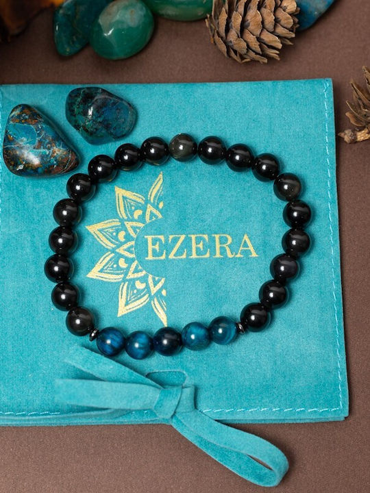 Brățară Handmade Pentru Bărbați Kareem Din Obsidian Cu Cristale Ochi Protector Albastru Regal Mărgele 8mm