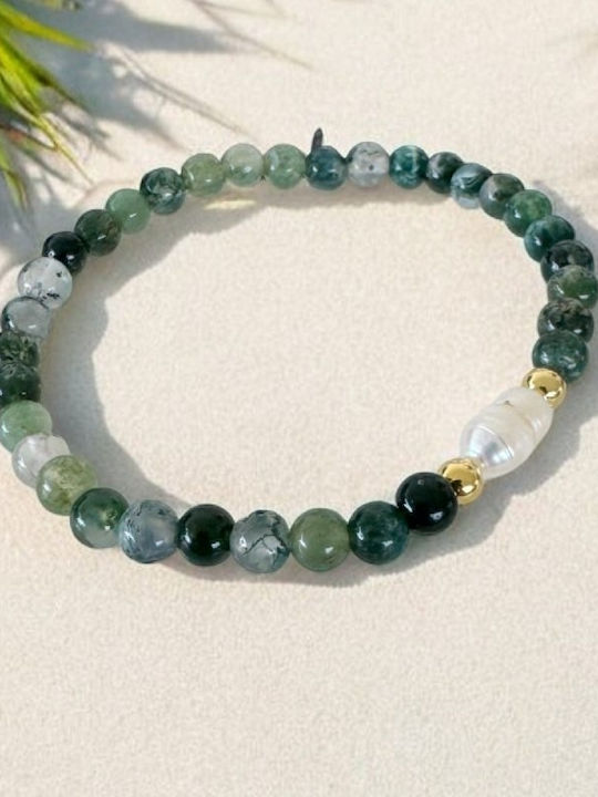 Women's Bracelet Samanta Moss Agate Crystals Pearl Gold-plated Silver Accessories Women's Bracelet Samanta Moss Agate Crystals Pearl Gold-plated Silver Accessories