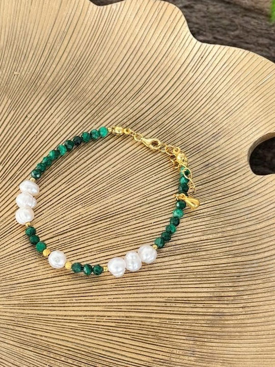 Etienne Cultured Pearl Natural Malachite Bracelet Gold-plated Silver Clasp