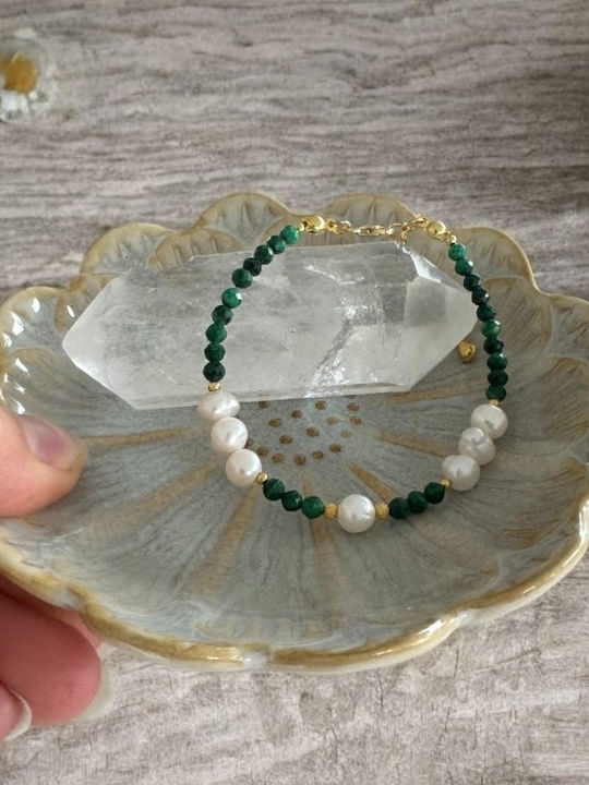 Etienne Cultured Pearl Natural Malachite Bracelet Gold-plated Silver Clasp