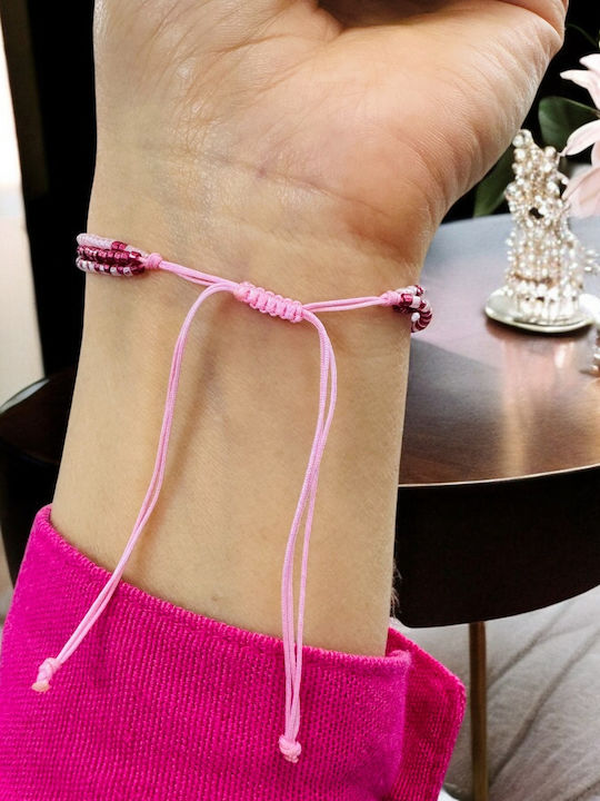 Bratara Roz Handmade Snur Paty Cu 3 Straturi Miyuki Cu Turmalina Roz Placata Cu Argint Aurit
