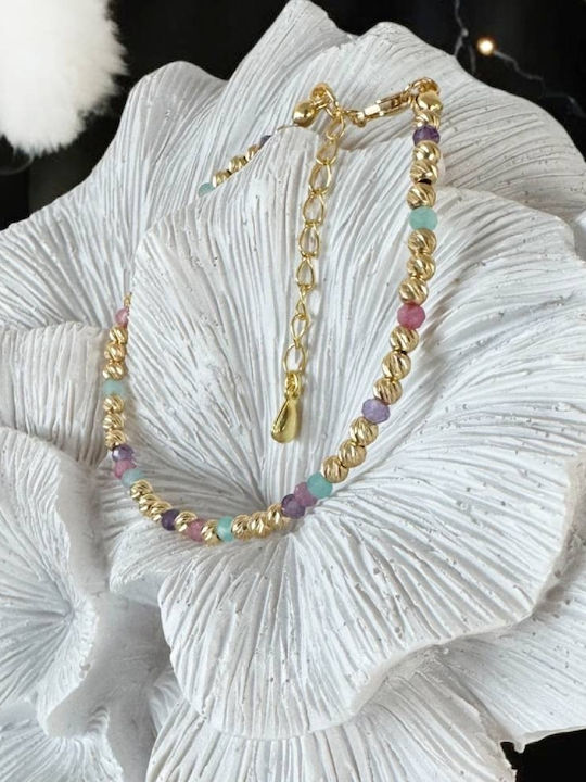 Brățară Elegantă Handmade Pentru Femei Imani Ametist Roz Turmalină Amazonit Argint 925 Plăcută Cu Aur Mărgele