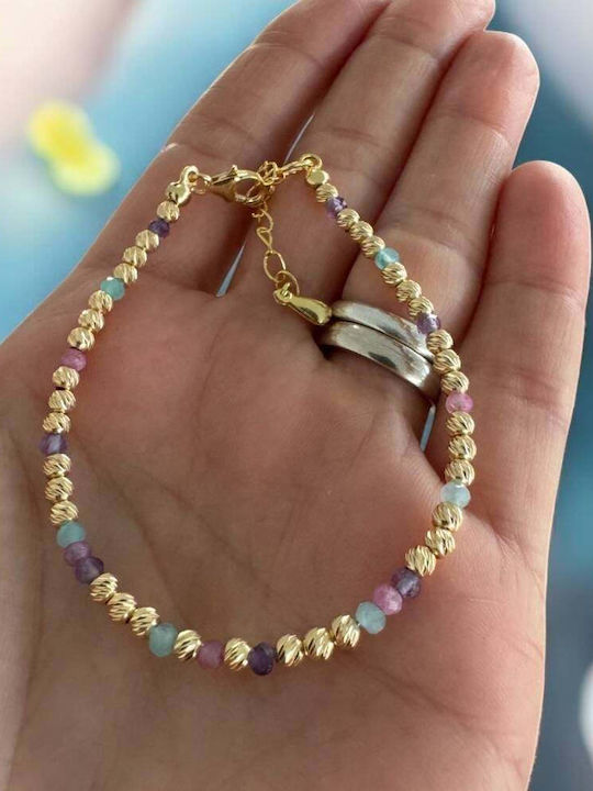 Brățară Elegantă Handmade Pentru Femei Imani Ametist Roz Turmalină Amazonit Argint 925 Plăcută Cu Aur Mărgele