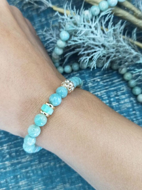 Brățară Cu Mărgele De 6mm Din Cristal De Jad Verde Amazonit Pentru Femei Kaira Talisman Aur