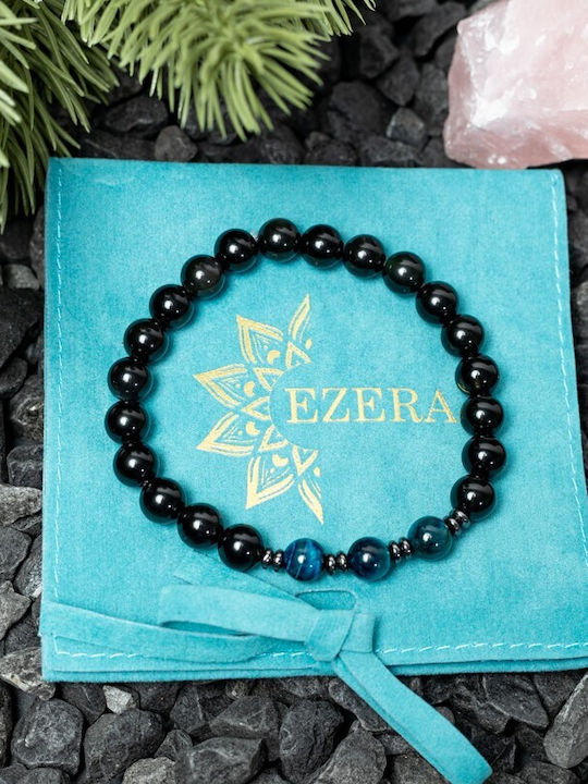 Brățară Handmade Pentru Bărbați Elam Din Ochi Protector Tigru Albastru Regal Obsidian Mărgele 8mm