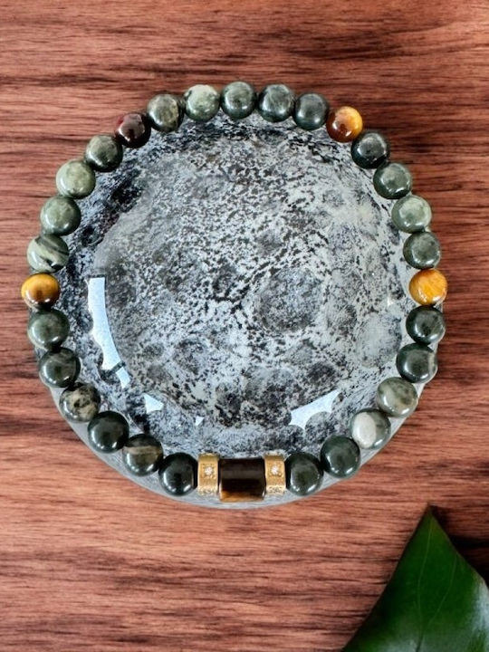 Adri Men's Bracelet Green Jasper Tiger's Eye Crystals Stainless Steel Accessories Adri Men's Bracelet Green Jasper Tiger's Eye Crystals Stainless Steel Accessories