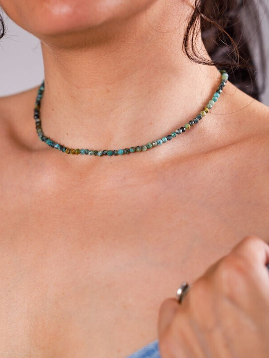 Colier Choker Mini cu Pietre Semiprețioase Turcoaz African Colier Choker Mini cu Pietre Semiprețioase Turcoaz African