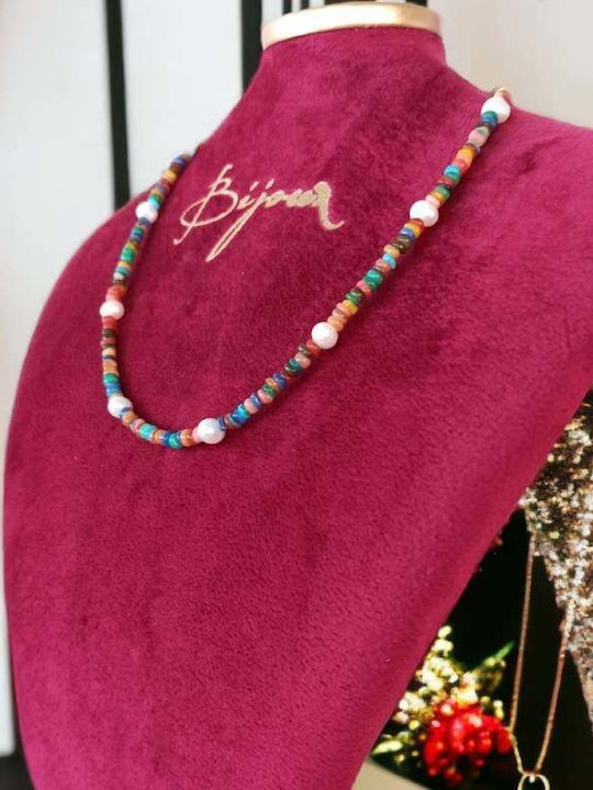 Colier Choker Din Argint 925 Cu Mărgele Naturale Ayana Și Cioburi Colorate De Scoică