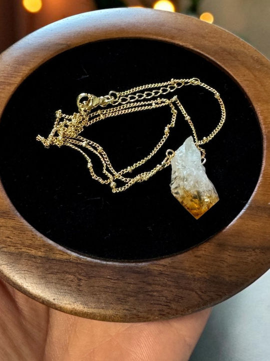 Colier Delicat Piatra Naturală Citrin Alamă Placată Cu Aur 18k