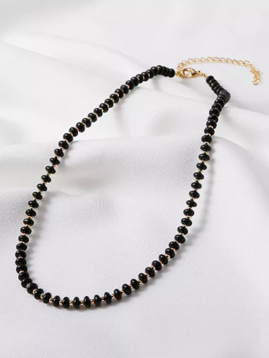 Colier Din Pietre Semiprețioase Agat Negru Kamia Choker Cu Închizătoare Din Cupru Placă De Aur 18k Colier Din Pietre Semiprețioase Agat Negru Kamia Choker Cu Închizătoare Din Cupru Placă De Aur 18k
