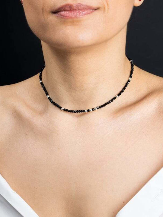 Blake Choker Necklace Made Black Spinel Semi-precious Stones Accessories 925 Silver Clasp System