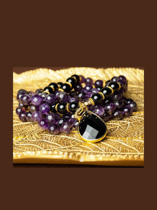 Mantra Mala Kiaan Necklace 108 Mala Beads Amethyst Onyx Semi-precious Stones
