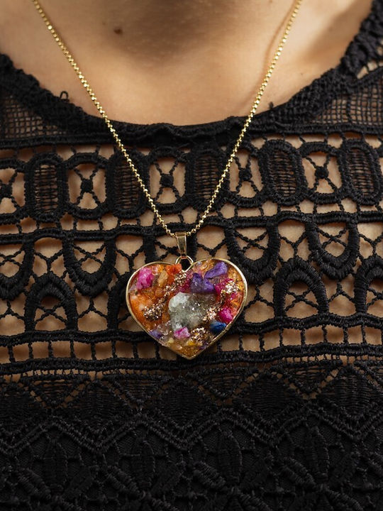 Colier Multicolor Pandantiv Inimă Aplicat Druzy Pietre Semiprețioase Placat Cu Aur 18k Colier Multicolor Pandantiv Inimă Aplicat Druzy Pietre Semiprețioase Placat Cu Aur 18k