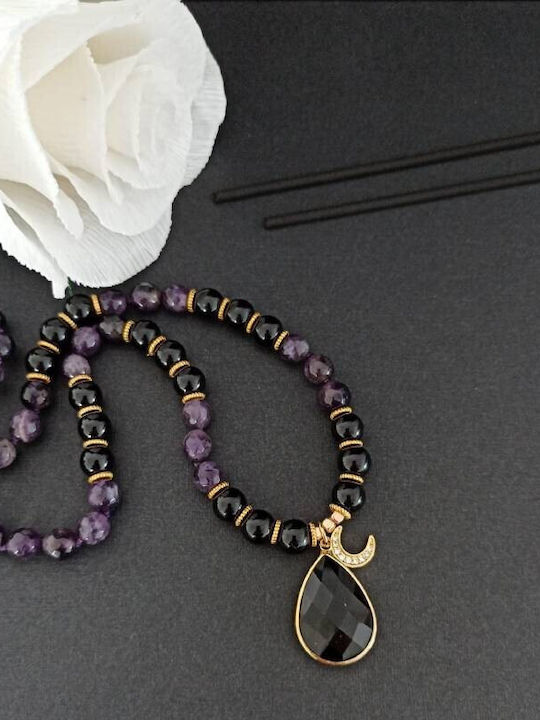 Mantra Mala Kiaan Necklace 108 Mala Beads Amethyst Onyx Semi-precious Stones