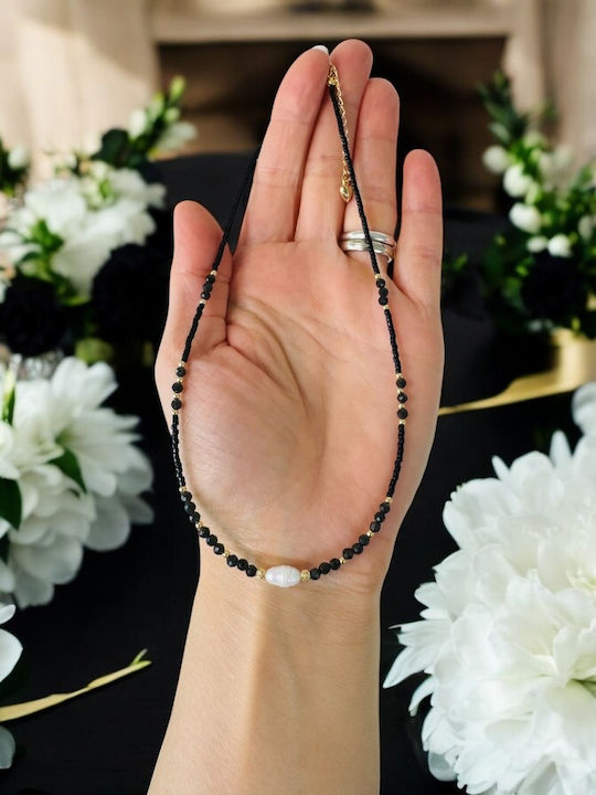 Colier Handmade Elina Choker Din Miyuki Negru Obsidian Argint Placat Cu Aur 925