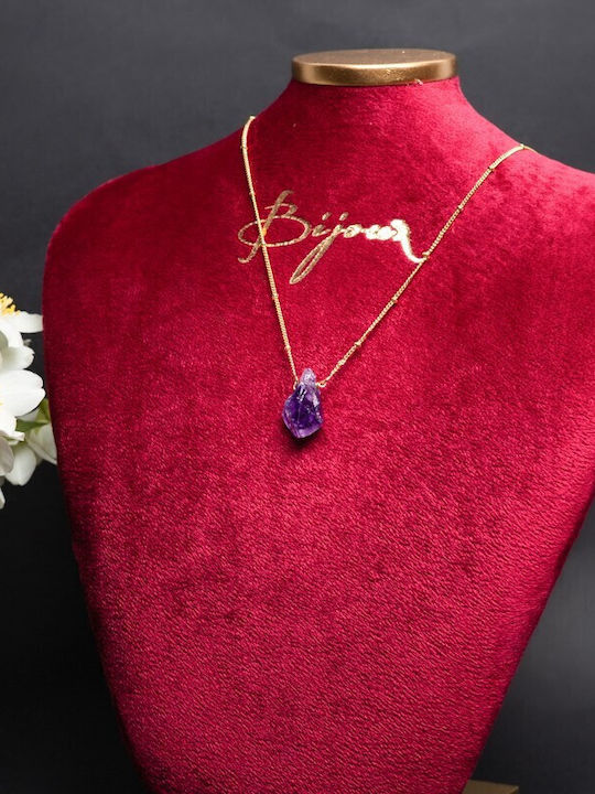 Colier Kalindi Din Pietre Naturale Ametist Brut Placat Cu Aur 18k
