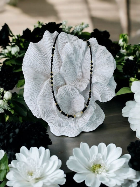 Colier Handmade Elina Choker Din Miyuki Negru Obsidian Argint Placat Cu Aur 925