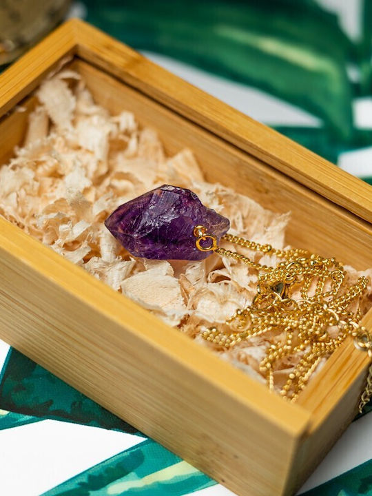 Colier Kalindi Din Pietre Naturale Ametist Brut Placat Cu Aur 18k