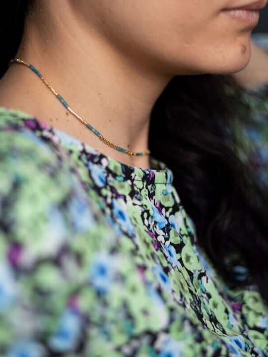Colier Piatra Semiprețioasă Kyanit Placat Cu Aur 18k Piatra Naturală Choker Elegant Vania Sunstone Miyuki Seed