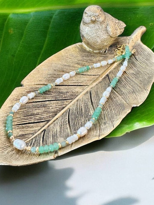 Colier Choker Elegant Lana Din Argint Placat Cu Aur Cu Mărgele De Jad Verde Colier Choker Elegant Lana Din Argint Placat Cu Aur Cu Mărgele De Jad Verde