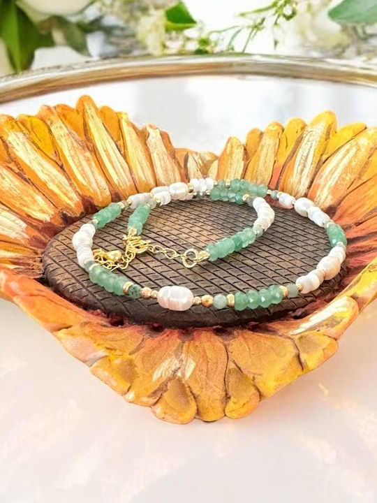 Colier Choker Elegant Lana Din Argint Placat Cu Aur Cu Mărgele De Jad Verde