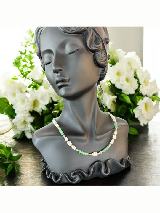 Colier Choker Elegant Lana Din Argint Placat Cu Aur Cu Mărgele De Jad Verde