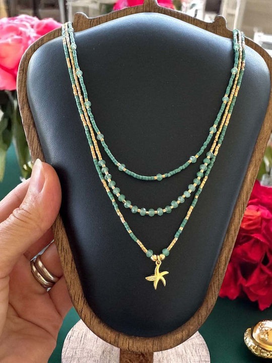 Colier Handmade În 3 Straturi Verzi Safyia Miyuki Jad Verde Argint