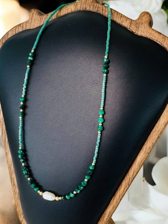 Colier Choker Elina Din Argint 925 Placat Cu Aur Cu Mărgele Miyuki Verzi Și Malachit Natural