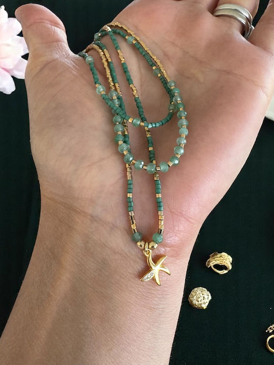 Colier Handmade În 3 Straturi Verzi Safyia Miyuki Jad Verde Argint