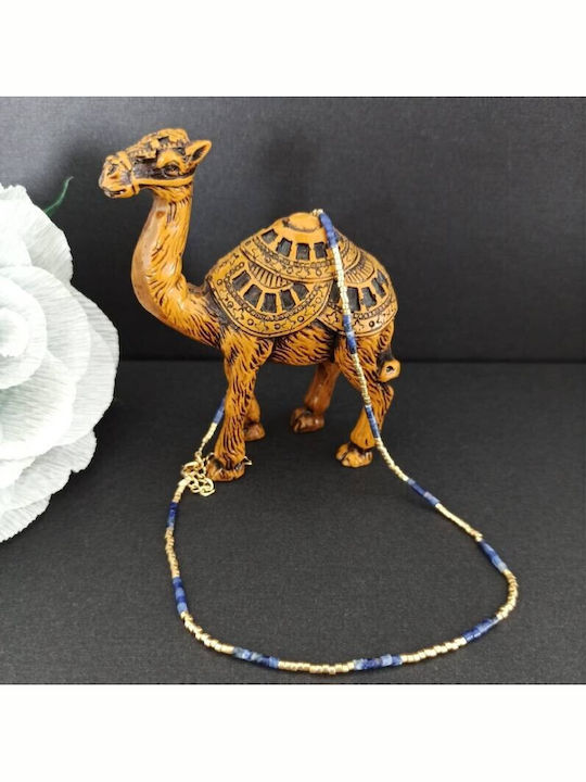 Colier Elegant Choker din Piatră Naturală Sodalit Semi-prețioasă Placat Cu Aur 18k Vania