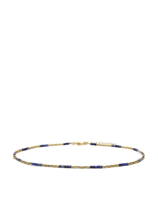 Colier Elegant Choker din Piatră Naturală Sodalit Semi-prețioasă Placat Cu Aur 18k Vania