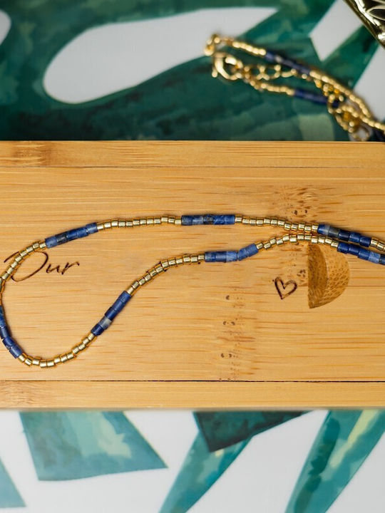 Colier Elegant Choker din Piatră Naturală Sodalit Semi-prețioasă Placat Cu Aur 18k Vania