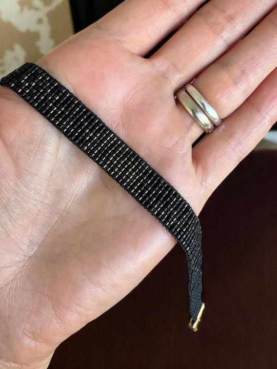 Colier Choker Lat Elegant Handmade Elian Din Mărgele Miyuki Maro Metalic Negru