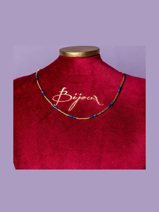 Colier Elegant Choker din Piatră Naturală Sodalit Semi-prețioasă Placat Cu Aur 18k Vania
