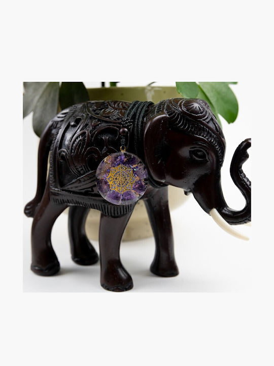 Pandantiv Orgonic „ike” Din Piese De Scoică Violet Ametist Simbol Sri Yantra 3.6cm