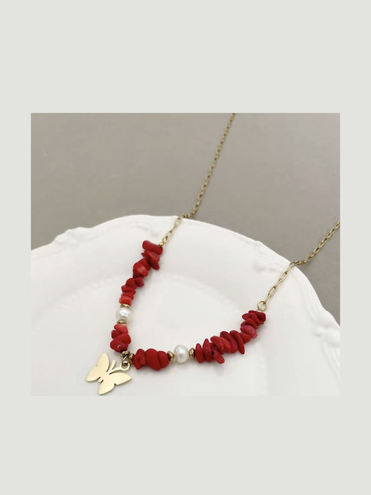 Colier Boho Chips De Coral Roșu Mărgele Naturale Din Oțel Placat Cu Aur 14k Colier Boho Chips De Coral Roșu Mărgele Naturale Din Oțel Placat Cu Aur 14k