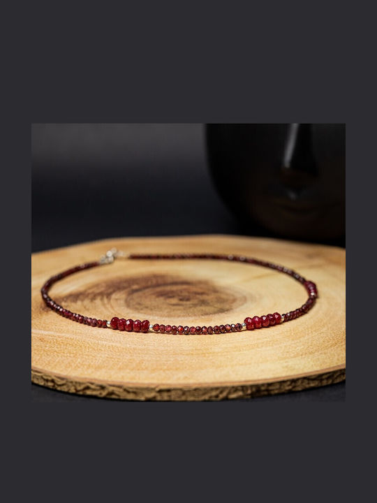 Kavin Choker Halskette Aus Granat Rubin Halbedelsteine 925 Silber Verschluss Accessoires