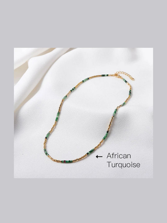 Colier Cu Piatra Semiprețioasă Turcoaz Africană Fierbinte Choker Placat Cu Aur 18k Pietre Naturale Elegante Vania Sunstone Miyuki