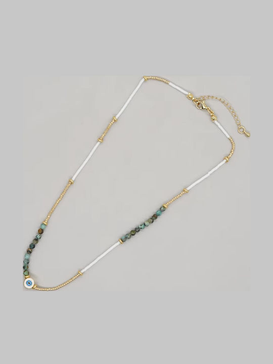 Miyuki Bead African Turquoise Enlai Necklace Evil Eye Gold Plated