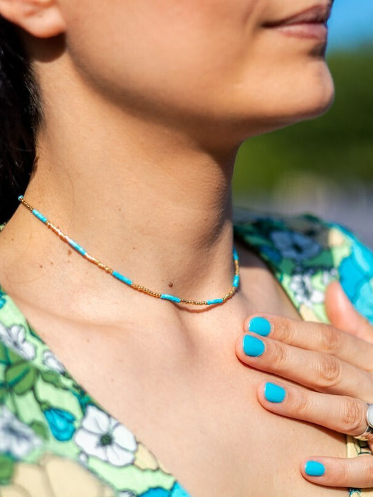 Colier Elegant Choker Placat Cu Aur 18k Cu Pietre Semiprețioase Turcoaz Natural Vania Sunstone Miyuki