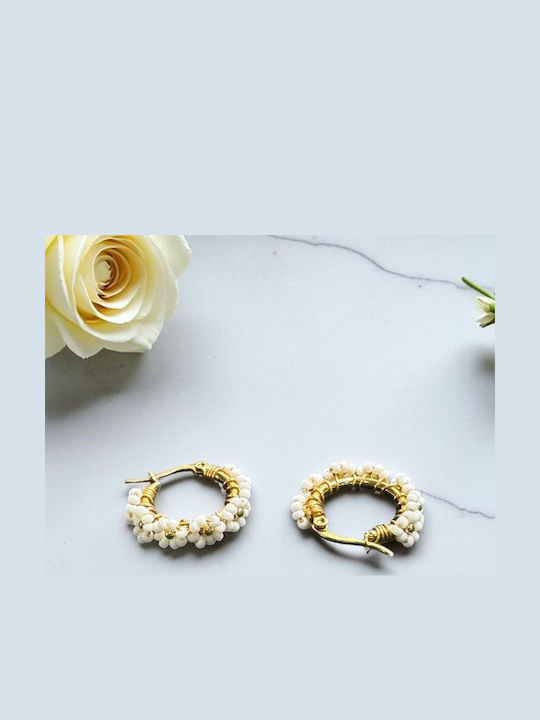Let Feminine Energy Flow White Round Boho Earrings Made Miyuki Beads