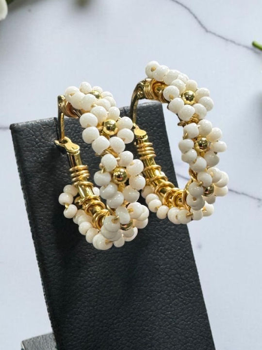 Let Feminine Energy Flow White Round Boho Earrings Made Miyuki Beads
