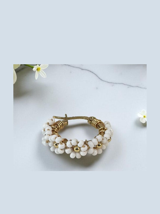 Let Feminine Energy Flow White Round Boho Earrings Made Miyuki Beads