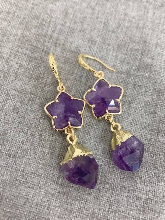 Choose Elegance New Amethyst Raw Stone Earrings 18k Gold Plated