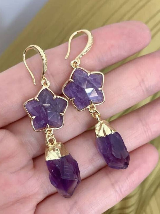 Choose Elegance New Amethyst Raw Stone Earrings 18k Gold Plated